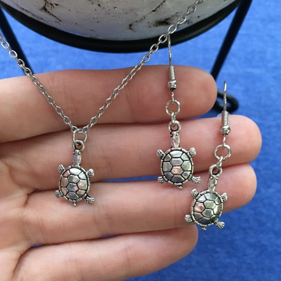 Tampa Coin Rings Jewelry - Turtle Necklace and Earring Tibetan Silver Set 🐢